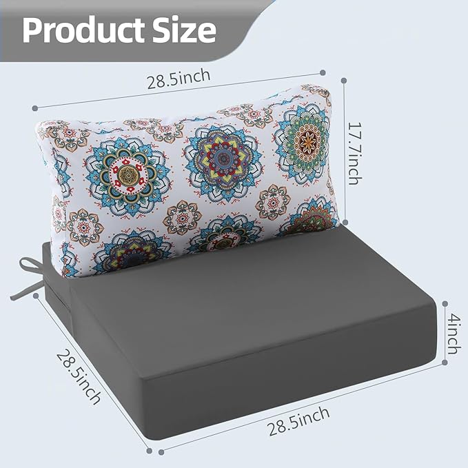 Outdoor Cushions for Patio Furniture, Outdoor Seat and Back Cushion, Waterproof Hampton Bay Deep Seat Replacement Couch Cushions for Lawn Garden, 28.5x28.5 Inch