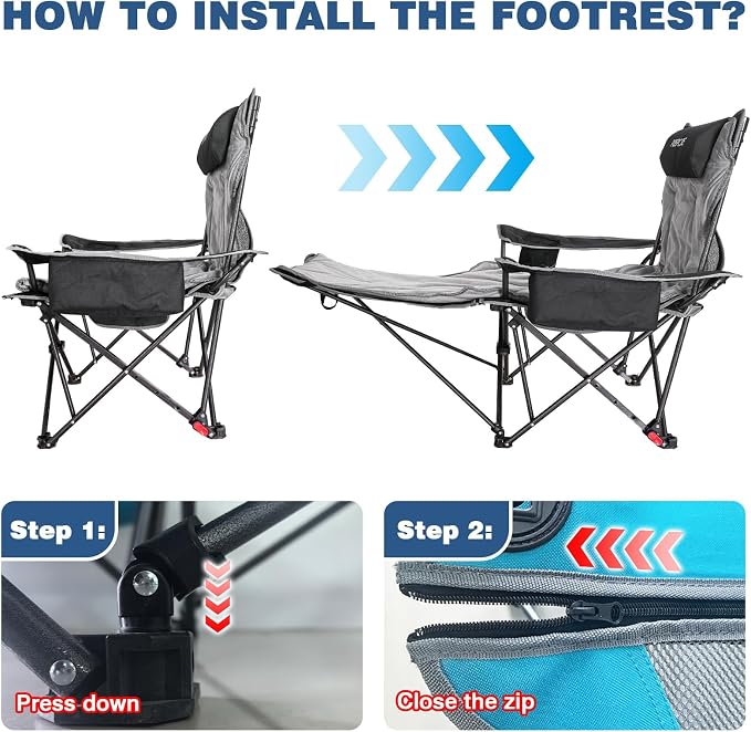 2-Pack Reclining Camping Chair 4 Position with Foot Rest Comfortable for Adults 265Ibs Folding Lounger Mesh Beach Chair with Cooler Bag,Cotton Cushion and Cup Holder for Outdoor Patio