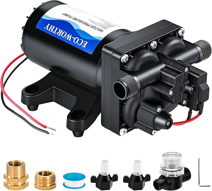 ECO-WORTHY RV Fresh Water Pump 12V DC 5.5GPM 70PSI,12 Volt Diaphragm Self-Priming Pump with Pressure Switch for RV Garden Irrigation Spraying Marine Yacht