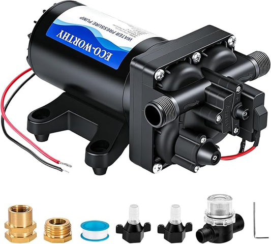 ECO-WORTHY RV Fresh Water Pump 12V DC 5.5GPM 70PSI,12 Volt Diaphragm Self-Priming Pump with Pressure Switch for RV Garden Irrigation Spraying Marine Yacht