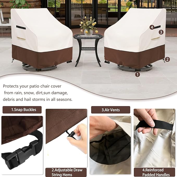 Outdoor Swivel Lounge Chair Cover 2 Pack,Waterproof Patio Chair Covers,27.5W x 32.5 D x 39 H inches Outdoor Patio Rocking Chair Covers -Beige