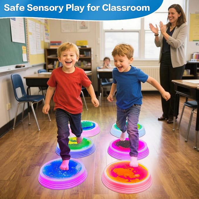 Onyoloy Stepping Stones for Kids - Light Up Liquid Stepping Stones with 7 Color LED, Non-Slip Sensory Balance Toys for Toddlers Ages 3-5, Indoor Outdoor Fitness Toys for Birthday