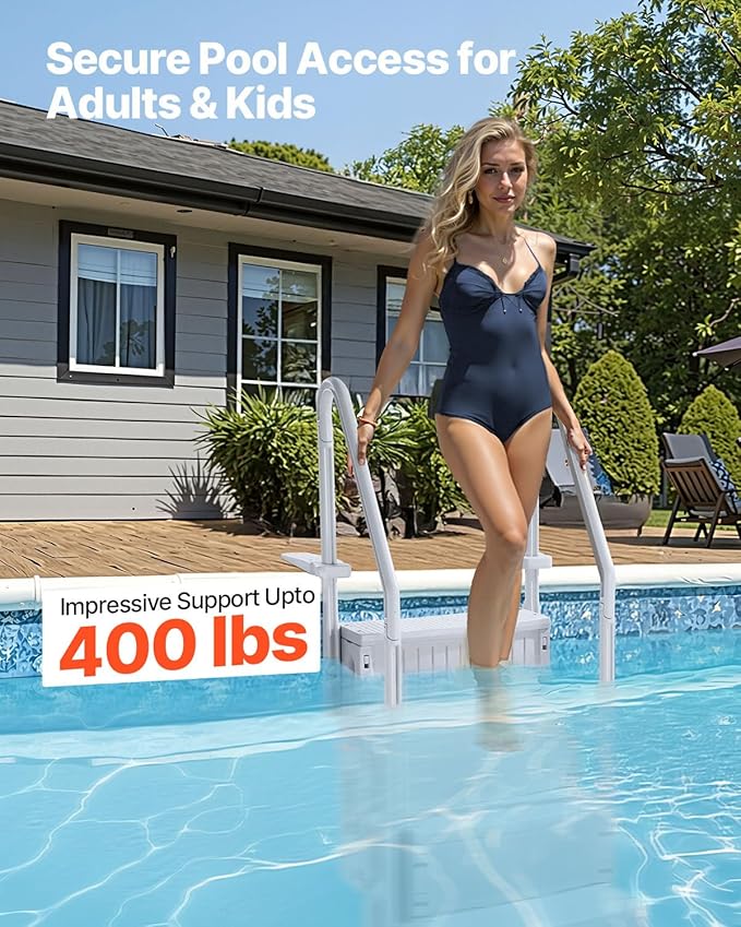 VEVOR Swimming Pool Ladder, 4-Step Double Handrails Stairs with Non-Slip Heavy Duty Steps, Reliable 400 lbs Max Load Capacity, for 48-54 in Inground & Above-Ground Pools of Any Decking Surface, Grey
