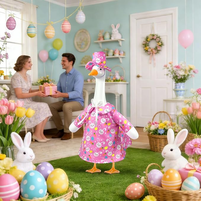 Easter Porch Goose Outfits,Cute Easter Bunny Costume for 17"/23" Inch Large Porch Goose,Spring Easter Rabbit Goose Clothes for Garden Porch Yard Lawn Patio Decor