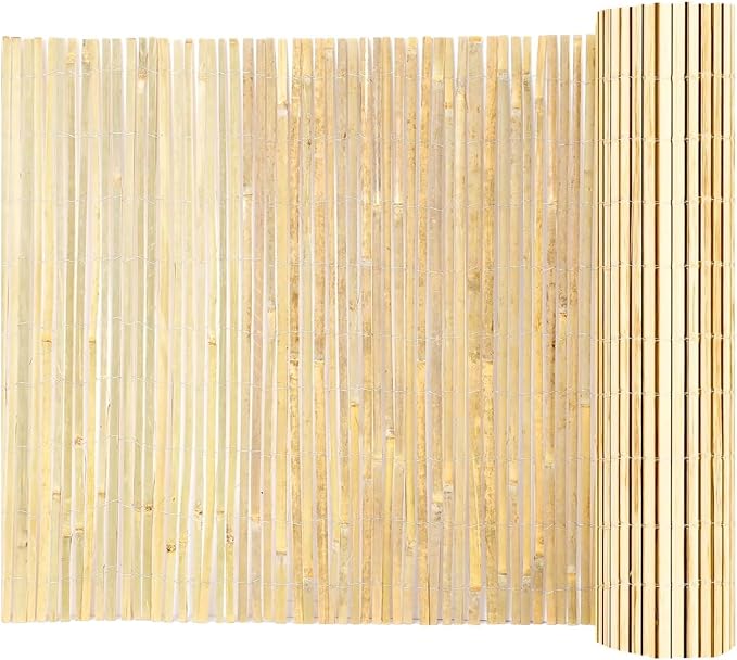 Landgarden Natural Bamboo Slat Screening, Eco-Friendly Privacy Slat Fence, Bamboo Screen Panel Roll for Balcony or as Wind and Sight Protection