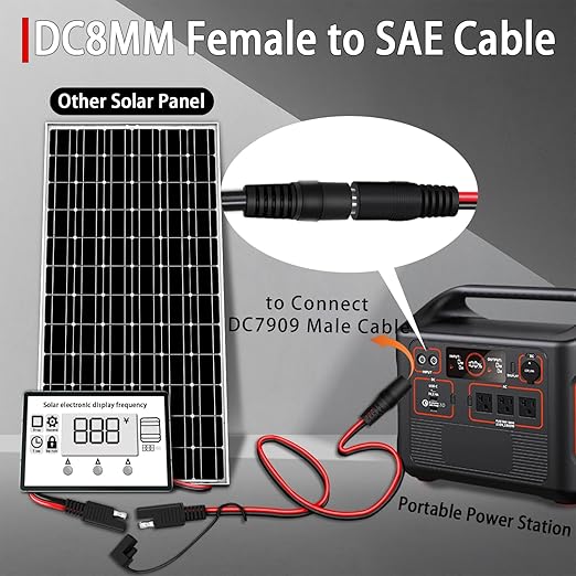COMeap 6FT 1.8M SAE to DC8mm Female Adapter for Jackery Solar Panel, with Polarity Reverse Adapter DC7909 to DC8020 Converter for Explorer Series/GZ Portable Power Station Solar Generator 14AWG
