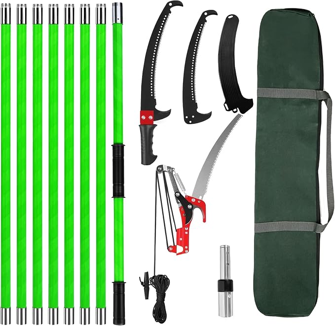 Pterying Pole Saws for Tree Trimming - 7.3-27 ft Manual Tree Trimmer with Sharp Steel Blade and Scissors, Long Reach High Branch Cutter for Garden Landscaping Pruning Palms Shrubs Fruit Trees