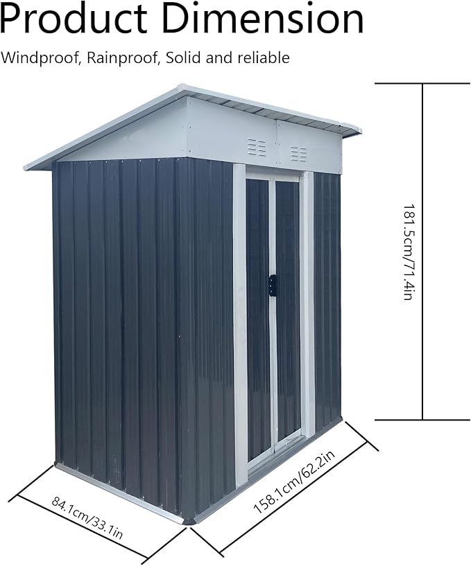 Ball & Cast 5x3FT Outdoor Storage Shed with Sloped Roof,Heavy Duty Metal Sheds with Sliding & Lockable Doors,Waterproof Tool Sheds for Garden,Backyard,Lawn,Easy to Assemble,Grey