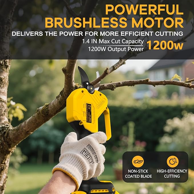 Electric Pruning Shears for DeWalt 20V Max Battery, Brushless Cordless Branch Cutter Pruner with 1.4 inch Cut Capacity for Tree trimming, Shrubs, Gardening - 1 YEAR WARRANTY