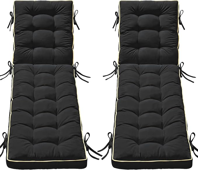 2 Pack 80x26 Inch Folding Chaise Lounge Cushion Quick Dry - Outdoor Sun Lounger Seat Pad with Shredded Foam for Patio Furniture, Deck Chairs, Poolside (Black, 80 INCH × 26 INCH- 2 Pack)