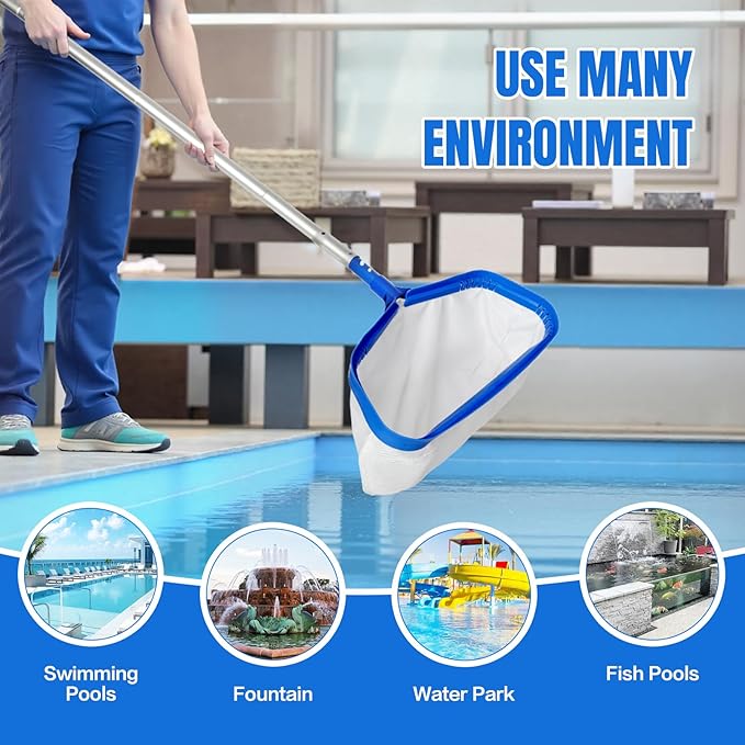 joyhalo Pool Skimmer Net with Pole, 2.5FT-10FT Adjustable Aluminum Pole & Fine Mesh Pool Net,Larger Capacity Skimmer Leaf nets for Cleaning Leaves, Debris