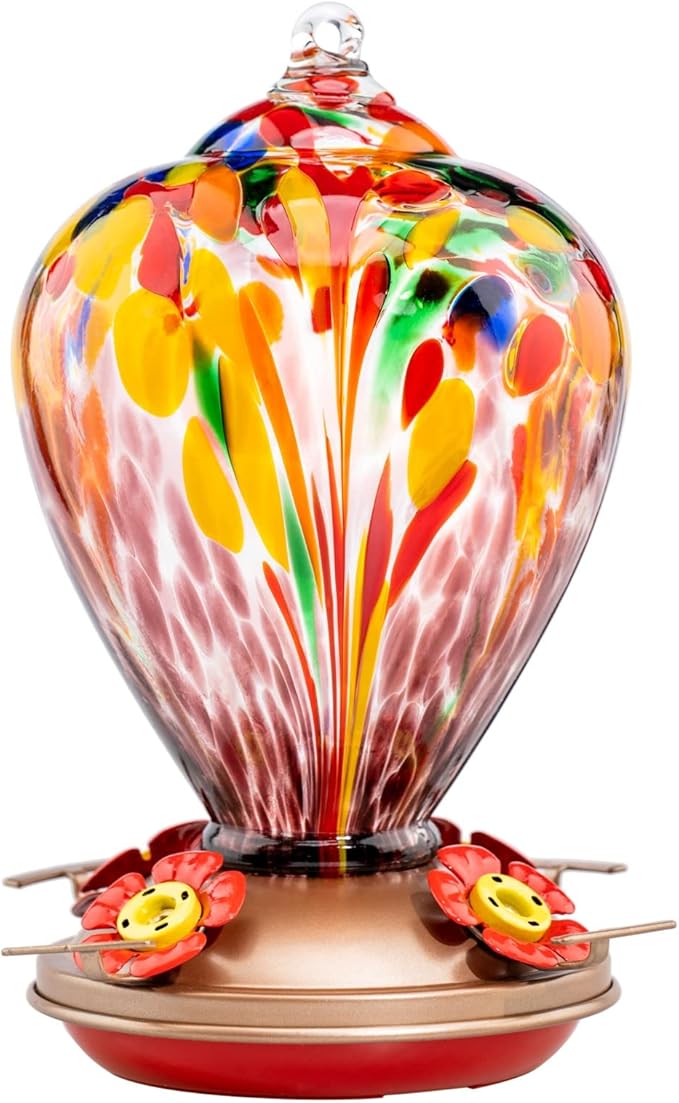 Muse Garden Hummingbird Feeders for Outdoors Hanging, Blown Glass Hummingbird Feeder, Humming Bird Gifts for Mom, Garden Decor for Outside, Unique Gifts Idea for Women, 34OZ, Purple Tulips | Muse Garden Hummingbird Feeders for Outdoors Hanging, Blown G...