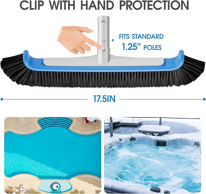 TidyMister Pool Brush 17.5'' Heavy Duty Swimming Pool Brushes for Cleaning Pool Walls & Tiles & Floors & Corners Scrub Brush Head Reinforced Aluminum Back