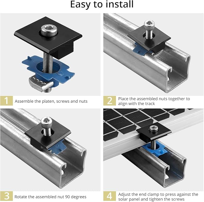 Anbte 20pcs Solar Panels Mid Clamps for Unistrut, Aluminium 30mm/35mm Solar Panel Brackets, Mounting Kit for Metal Roof, Tin Roof, Flat Roof, Sheet Roof, RV, Black