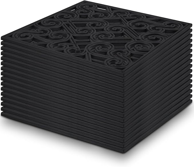 Pangda 16 Pack Rubber Stepping Stones Outdoor 15x15 Inch Garden Path Tiles Non Slip Walkway Pavers Heavy Duty Decorative Mats for Outside Patio Lawn Pathway Gravel Dirt Grass Yard (Black)