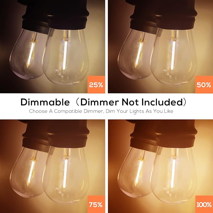 Banord 51FT Outdoor Shatterproof LED String Lights, Waterproof 17 Hanging Sockets with 18 x Dimmable LED Bulb Garden Light String, Waterproof Vintage Patio Lights for Wedding Party
