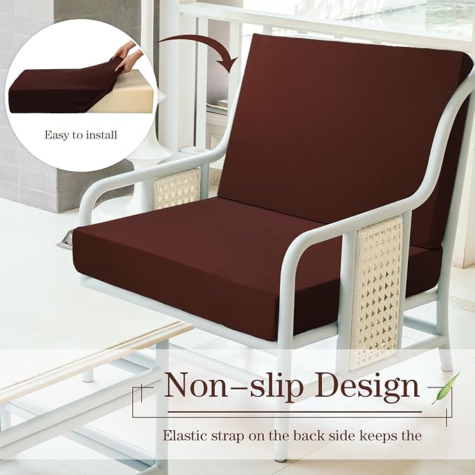Newwiee 8 Pcs Stretch Patio Outdoor Cushion Covers Replacement for 4 Backrests and 4 Patio Cushions Covers, Waterproof Couch Sofa Slipcover Furniture Protector, Thin Fabric Breathable(Dark Coffee)