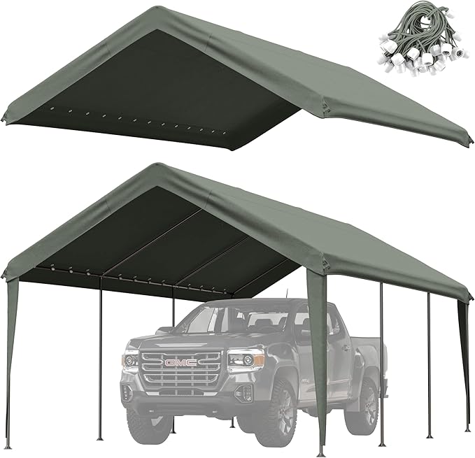 Carport Replacement Canopy Cover 12'x20' for Tent Top Garage Shelter Cover, 800D Heavy Duty Oxford Waterproof & UV Protected Car Canopy Tarp with Ball Bungees (Frame is not Included)