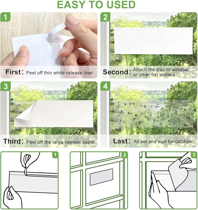 LFSYS 100 Pack Window Fly Trap, Fruit Fly Traps for Indoors, Fly Paper Sticky Strips, Fly Traps for Indoors Bug Catcher Clear