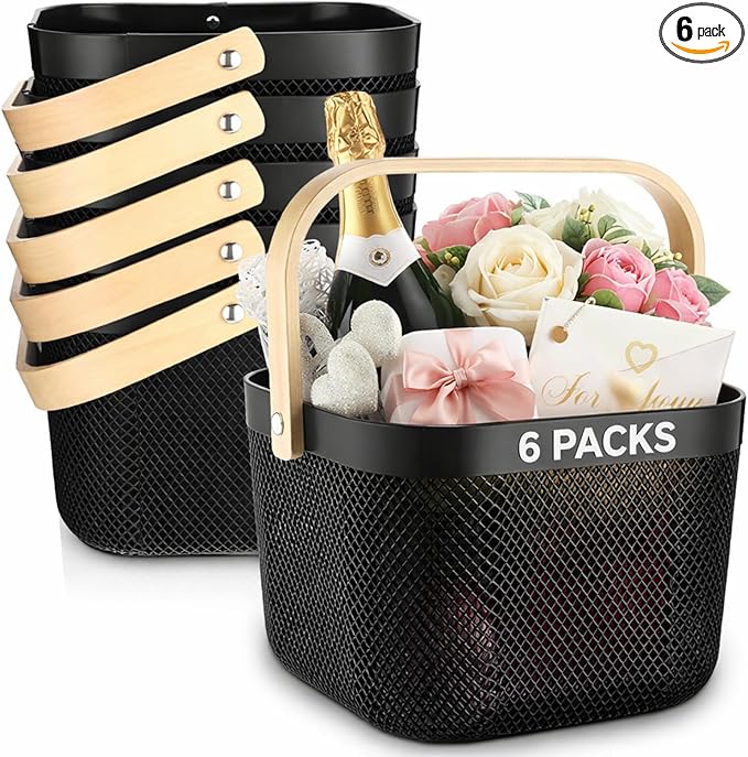 Roshtia 6 Pcs Plastic Mesh Storage Basket with Handle 9.8 x 10.2 x 7.1 Inch Garden Harvest Storage Basket Multi Functional Hanging Organizer for Kitchen Bathroom Picnic Cabinet Home(Black)