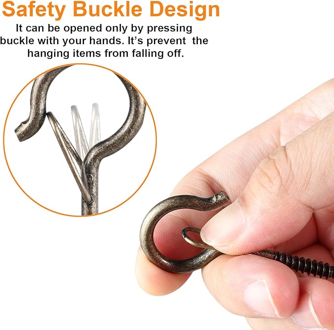 100 Pcs Screw-in Hooks for Outdoor String Lights, Q Hangers Hooks for Outside, Swivel Hanging Basket Patio Hook with Safe Buckle, Screw in Plant Eye Hook for Wall Ceiling with 1 Wing Nut Driver,Copper