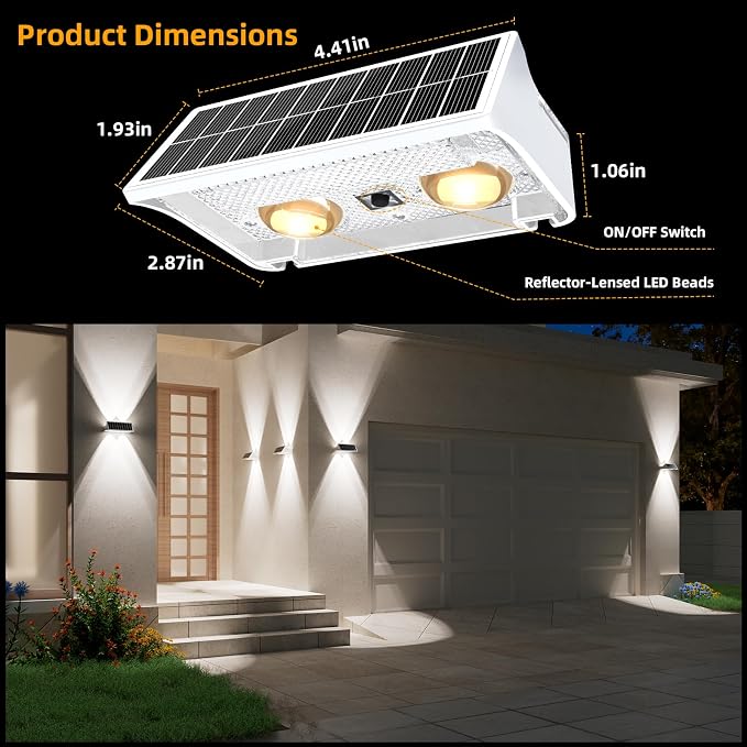 NIORSUN Solar Fence Lights Outdoor, 12 Pack Up and Down Waterproof Solar Wall Lights, Fence Lights with Lens, Warm & Cool White + RGB, Dusk to Dawn Lighting for Patio, Backyard, Pool, Railing (White)