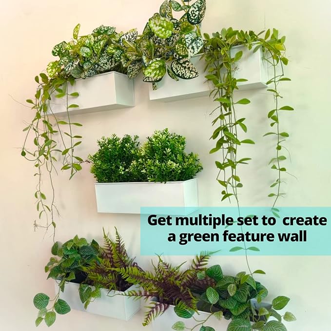 LaLaGreen Wall Planter (3 Pack, 12 Inch) Wall Hanging Plant Holders White, Large Long Rectangular Metal Wall Mounted Flower Pots, Window Sill Planters Box Fence Railings Garden Floating Shelve Outdoor