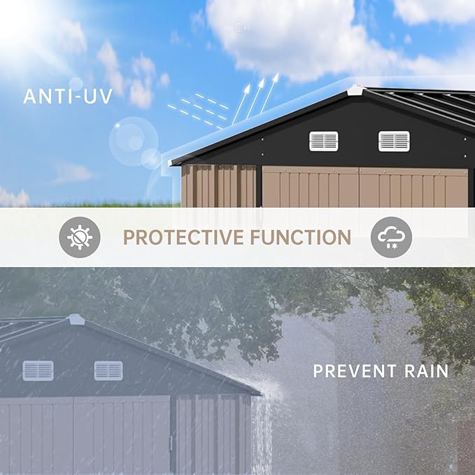 12X10FT Metal Outdoor Storage Shed, Galvanized Steel Garden Tool Shed with with Lockable Door & Vents,Waterproof All-Weather Utility Tool Shed for Lawn Mower, Bike