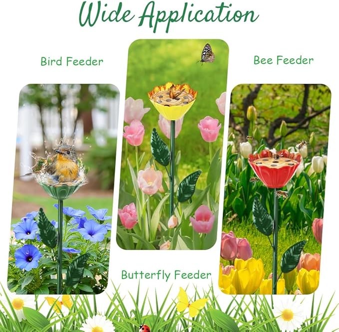 DREAMSOUL Flower Bee Watering Station Small Bird Bath Multi-Height Bird Bath with Bee Feeder for Garden Patio Lawn Decor