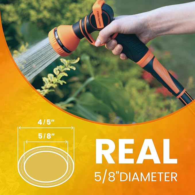Giraffe Tools Garden Hose 5/8", Water Hose Heavy Duty, Flexible, Lightweight Hybrid Hose with Swivel Handle, 75ft Male to Female Fittings, Burst 600 PSI