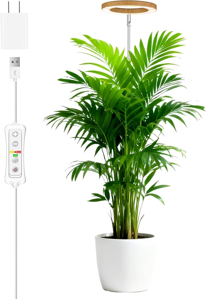 yadoker Grow Light for Large Indoor Plants, Full Spectrum LED Plant Light, Height Adjustable for Tall Plants, Auto On/Off Timer, 5V Safe Low Voltage Wood Grain Grow Lamp for Home & Office