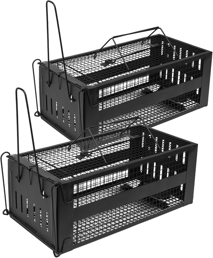 SZHLUX 2-Pack Rat Trap,Mouse Traps Work for Indoor and Outdoor,Small Rodent Animal-Mice Voles Hamsters Cage,Catch and Release(Black)