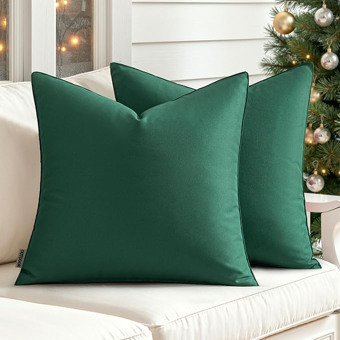 MIULEE Pack of 2 Decorative Outdoor Waterproof Christmas Pillow Covers Garden Cushion Sham Throw Pillowcase Shell for Spring Patio Tent Couch 18x18 Inch Army Green
