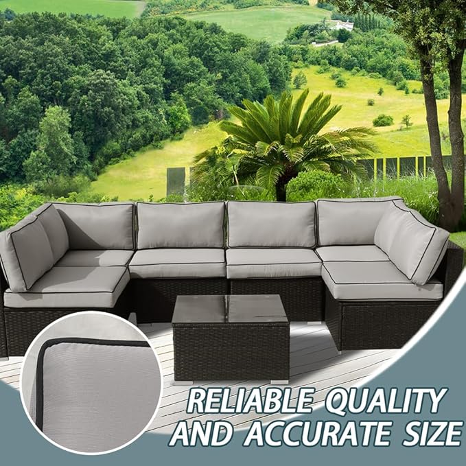14Pcs Outdoor Cushion Covers Replacement Washable w/Zipper for 6-Seaters Sofa Patio Slipcovers Set Seat and Back Covers Only-25.6x25.6x3.9inch