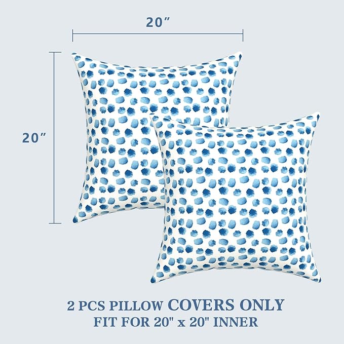 LVTXIII Outdoor Pillow Covers 20x20 Inch, 2 Pack Large Square Throw Pillow Cases, Fade-Resistant Cushion Covers for Patio Furniture Sofa, Garden Porch, Brush Blue