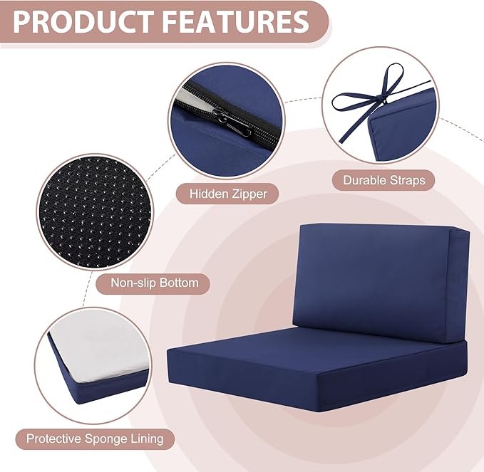 9-Piece Patio Furniture Cushions Set, Replacement Outdoor Cushions for 4-Seat Patio Sectional, Waterproof & Fade Resistant Deep Seat Cushion for Outdoor Sofa, Navy Blue