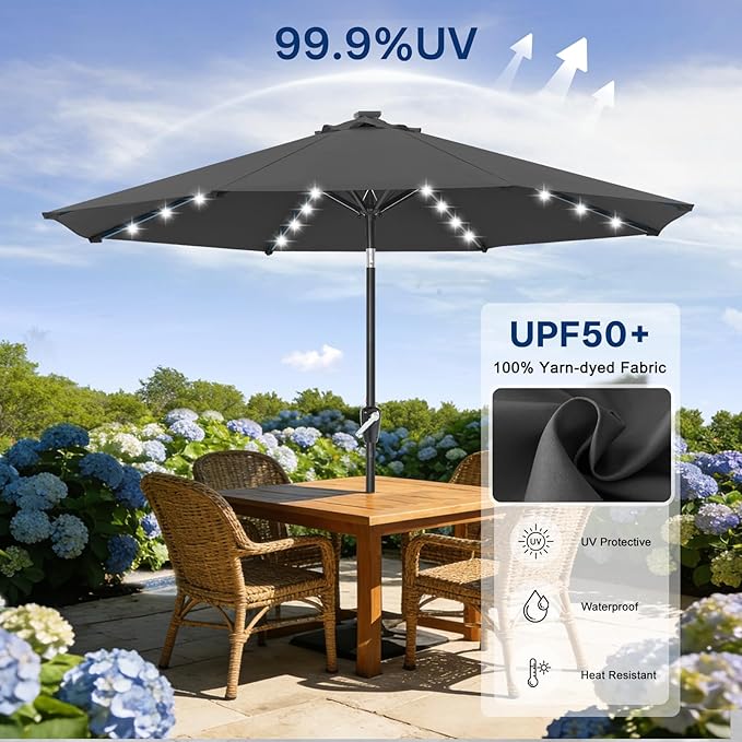 ABCCANOPY Durable Solar Led Patio Umbrellas with 32LED Lights 11FT (Deep Gray)