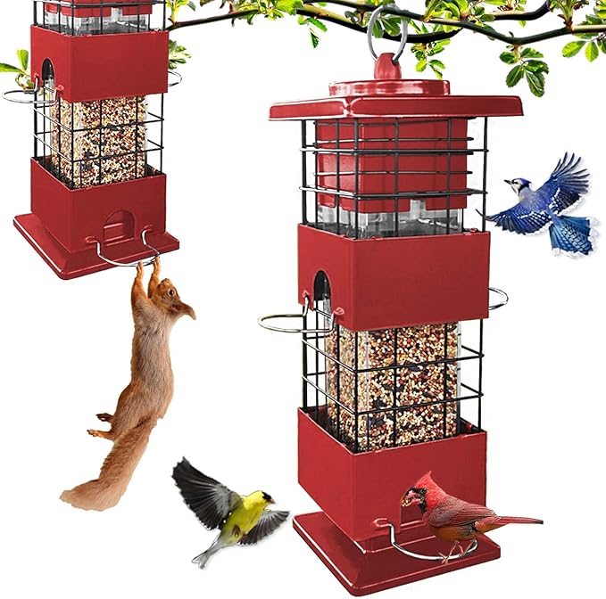 Bird Feeder Squirrel Proof, 2LBS Metal Anti-Squirrel Bird Feeders for Outdoors Hanging,Weight-Activated Perches Wild Birdseed Feeders for Cardinal Blue Jay Outside
