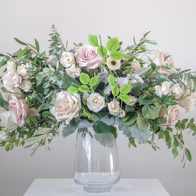 ULTNICE 60pcs Artificial Flower Stems with Leaves for Floral Arrangements, Wedding Bouquets, and DIY Crafts - Flexible Green Plastic Rose Stem