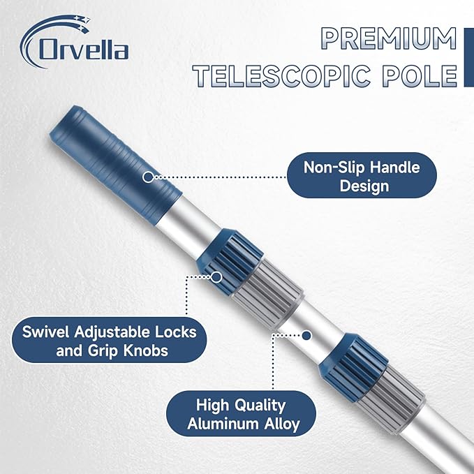Pool Pole, 16FT Telescopic Pool Cleaning Pole, Professional Aluminum Swimming Pool Poles, 1-1/4" Universal Connector for Skimmer Net, Brush & Vacuum Head