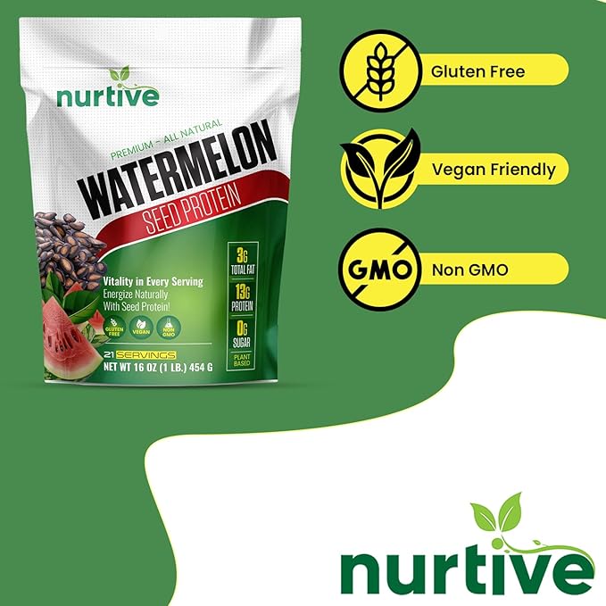 Watermelon Seed Protein Powder - Plant-Based Protein with Magnesium, Iron, and Antioxidants - Ideal for Post-Workout Recovery & Sustainable Nutrition - 21 Servings (16 oz / 454g)