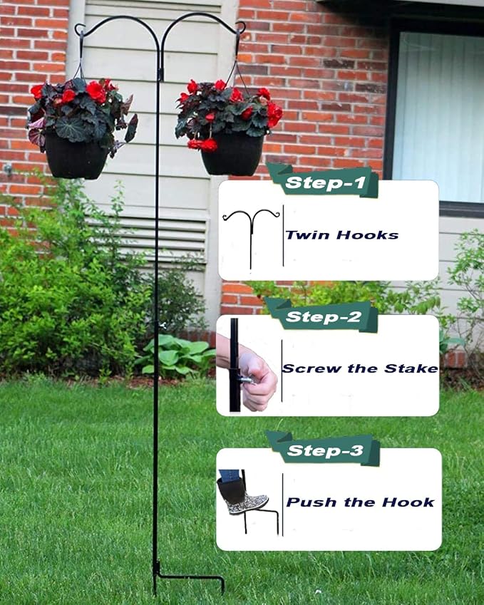 AshmanOnline Ashman Black Shepherd Hook 65 Inch Variations, 12MM Thick, Super Strong, Rust Resistant Steel Hook Ideal to use for Hanging Plant Basket, Solar Light, Bird Feeder and More. (4 Pack)