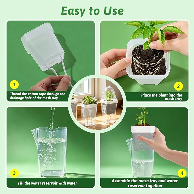 12 Pack 2.5" Self Watering Propagation Pots with Humidity Dome, Clear Plastic Seed Starter Cups, for Seedlings, Cuttings, Succulents, Herbs, Vegetables, 12 Plant Labels Included