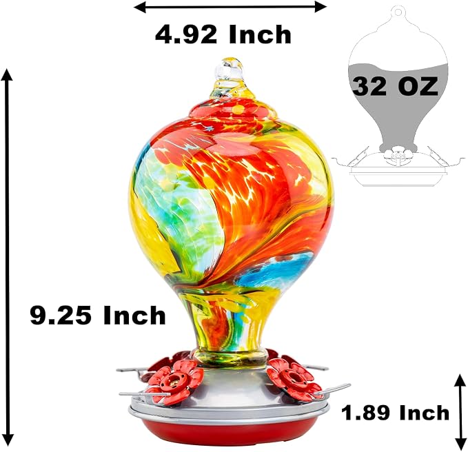 Muse Garden 32OZ Hummingbird Feeders Hanging, Blown Glass Hummingbird Feeder, Garden Backyard Decor, Carnival | Muse Garden 32OZ Hummingbird Feeders Hanging, Blown Glass Hummingbird Feeder, Garden Backyard Decor, Carnival