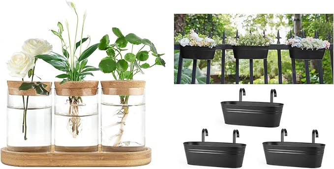 Dahey 3 Pcs Metal Hanging Flower Pots and Plant Propagation Station for Indoor Plants Tabletop Home Office Garden Yard Decor