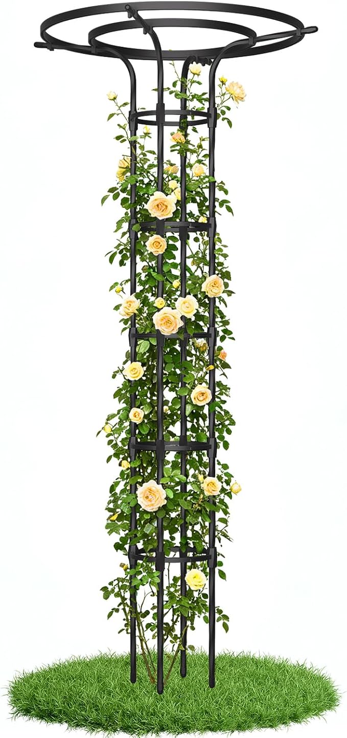 Garden Trellis for Climbing Plants Outdoor,84.6" Tall Umbrella Trellis,Height Adjustable Mushroom Top with Heavy Duty Twisted PE-Coated Metal Pipe for Potted Plants Vines Rose Clematis Vegetables