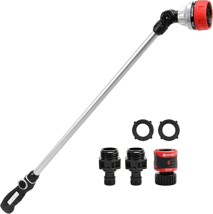 Eden 96618 Metal Thumb-Control 7-Pattern 33 in. Watering Wand | Heavy-Duty Water Sprayer for Hanging Plants, Gardens & Lawn Care, Quick Connect Set Bundle