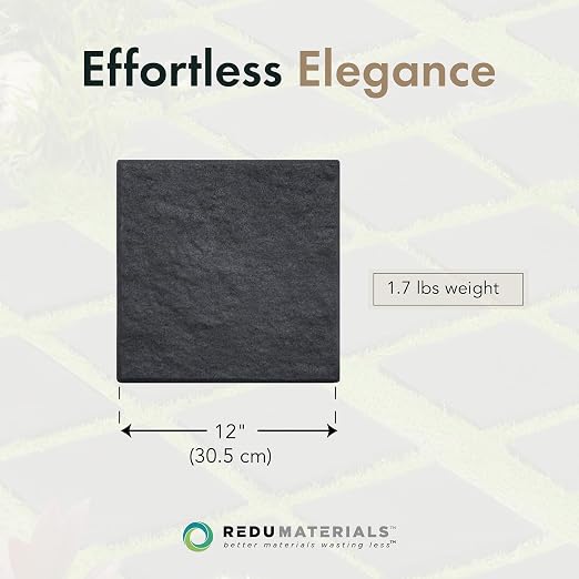 TierraVerde 10-Pack 12”x12” Stomp Stones, Faux Stone - Square, Black | Non-Slip Outdoor Decorative Stepping Stones Set for Landscaping – DIY Decor for Walkways & Yard Pathways
