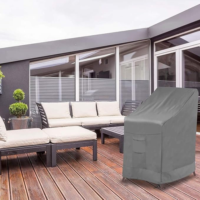 Vailge Stackable Patio Chair Cover,100% Waterproof Outdoor Chair Cover, Heavy Duty Lawn Patio Furniture Covers,Fits for 4-6 Stackable Dining Chairs,36"Lx28"Wx47"H,Grey