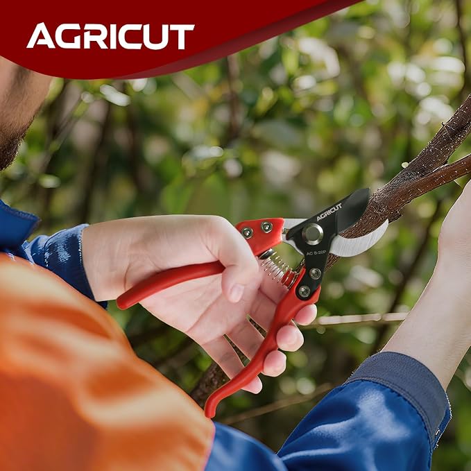 AGRICUT 7" Pruning Shears Heavy Duty Professional, Made of Japanese SK5 Steel Blades, 1 Cut Capacity, Bypass Hand Pruners Garden Clippers for Tree Flower Branch Trimming, S20P